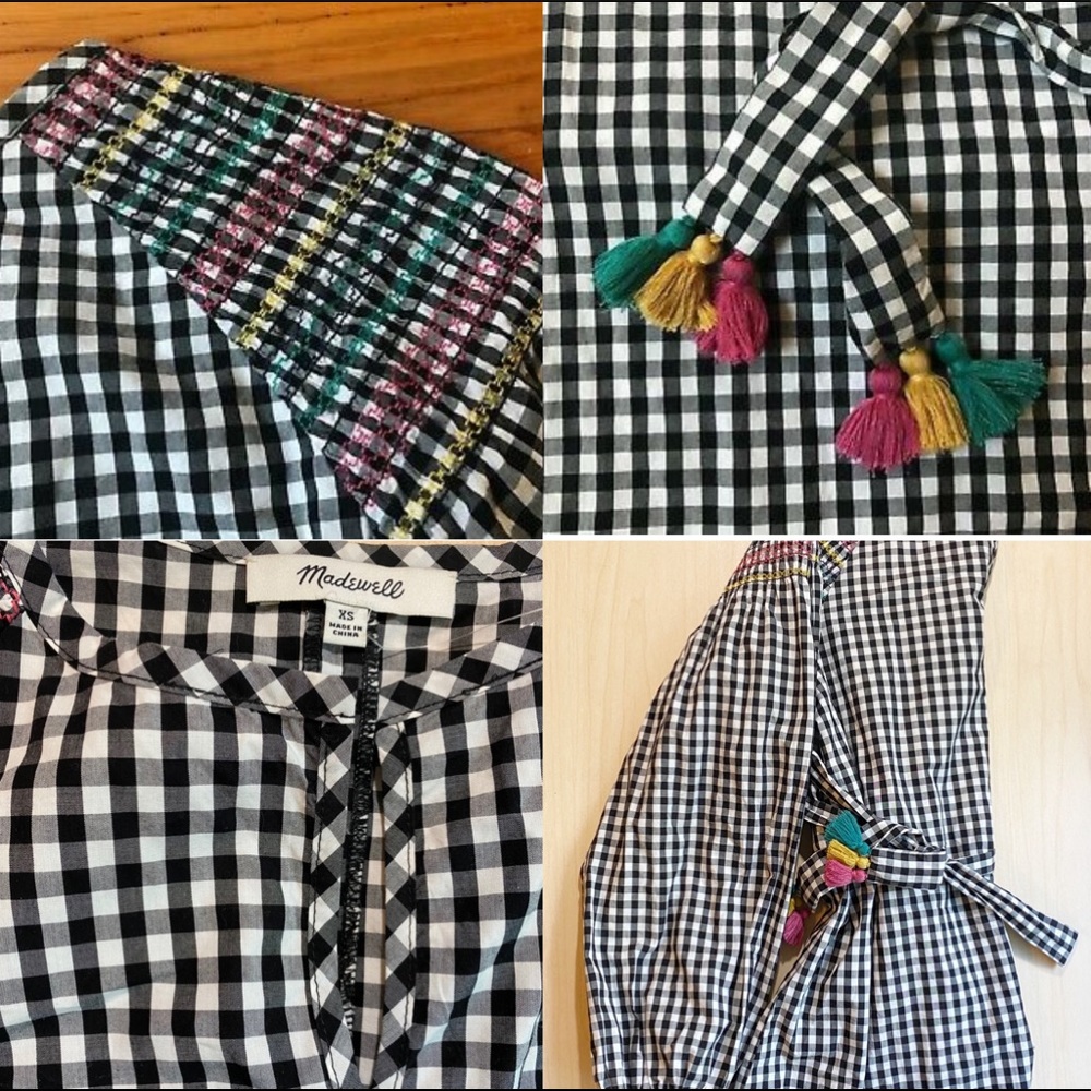 MADEWELL TOP Black/White Checked Smocked Gingham - Picture 8 of 8